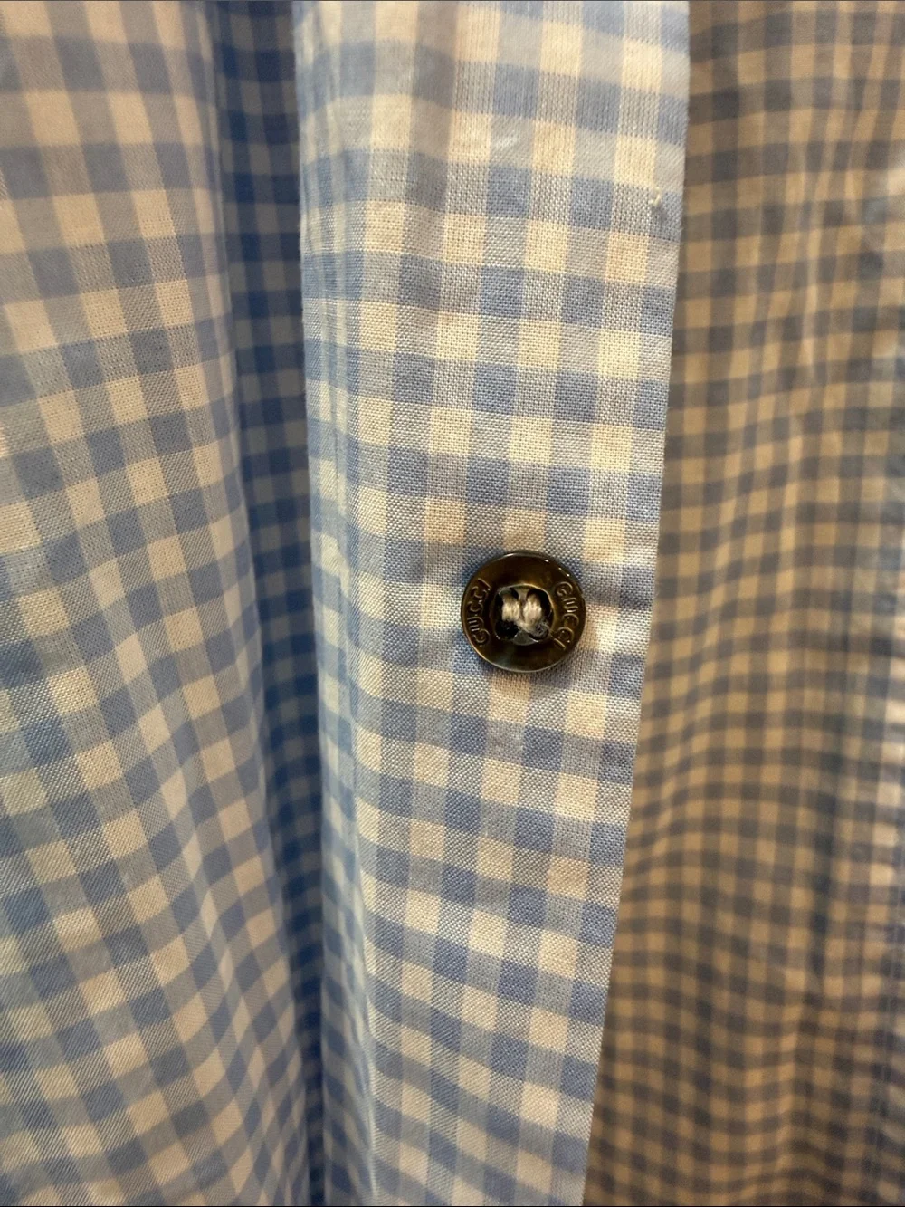 Gucci Light Blue and White Gingham Slim Dress Shirt